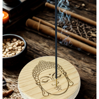 Portaincienso de Madera con Diseño de Buda Grabado