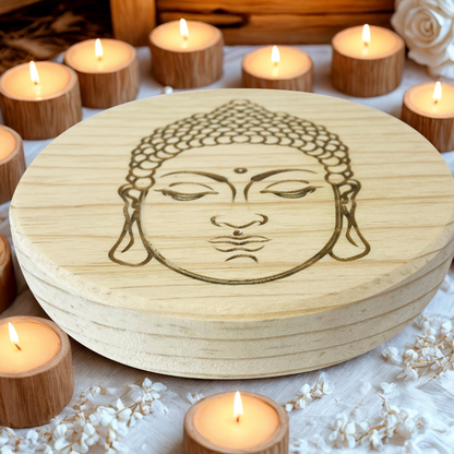 Portaincienso de Madera con Diseño de Buda Grabado